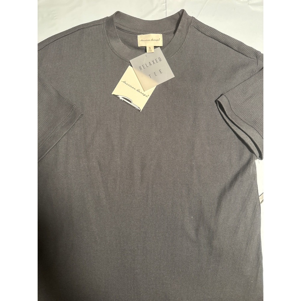 American Garage Relaxed Tee Charcoal Grey Small Waffle Knit Thermal Mens Shirt